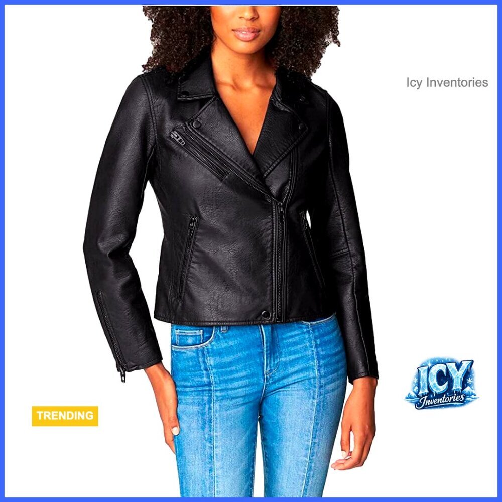 Vegan Leather Motorcycle Jacket Semi Fitted Biker Style